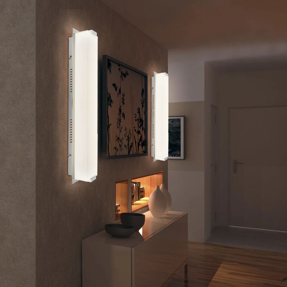 Lampada Parete da Corridoio Camera Letto Vetro Satinato Allungato Cromo LED - Immagine 4 di 4