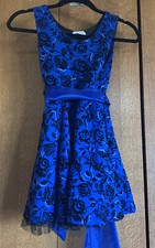 Beautees Girls Blue Black Sleeveless Round Neck Fit & Flare Dress Size 10