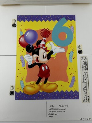 6 Birthday Mickey Mouse Original Post Card Artwork Vintage 1991 Authentic Disney