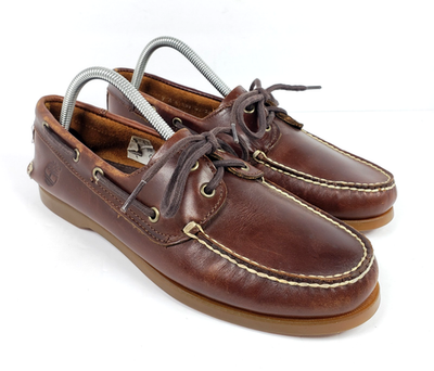 Timberland VTG Men’s Boat Slip On Lace Up Brown Leather Loafer Sz 9.0 M Classic Timberland Boat Shoe Brown Casual Shoes for Men for sale | eBay main image 3