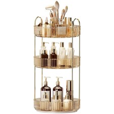 360  Rotating Makeup Organizer, Large-Capacity 3 Tier, Honorable Gold