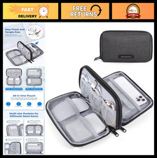 Electronics Travel Organizer for Cords Cables, Compact Zipper Pouch, Black Tra