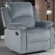 CANMOV Manual Recliner Chair  Grey Soft Fabric Overstuffed Recliner Single Sofa