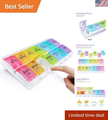 Large Capacity, Easy Open Pill Box - 14 Dividers for Medication & Vitamins