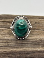 Green Malachite Ring 925 Sterling Silver Size 9.5