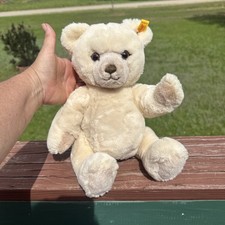 Vtg STEIFF Teddy Bear Plush 0235/35 Button Tag Cream W/Christmas Sweater