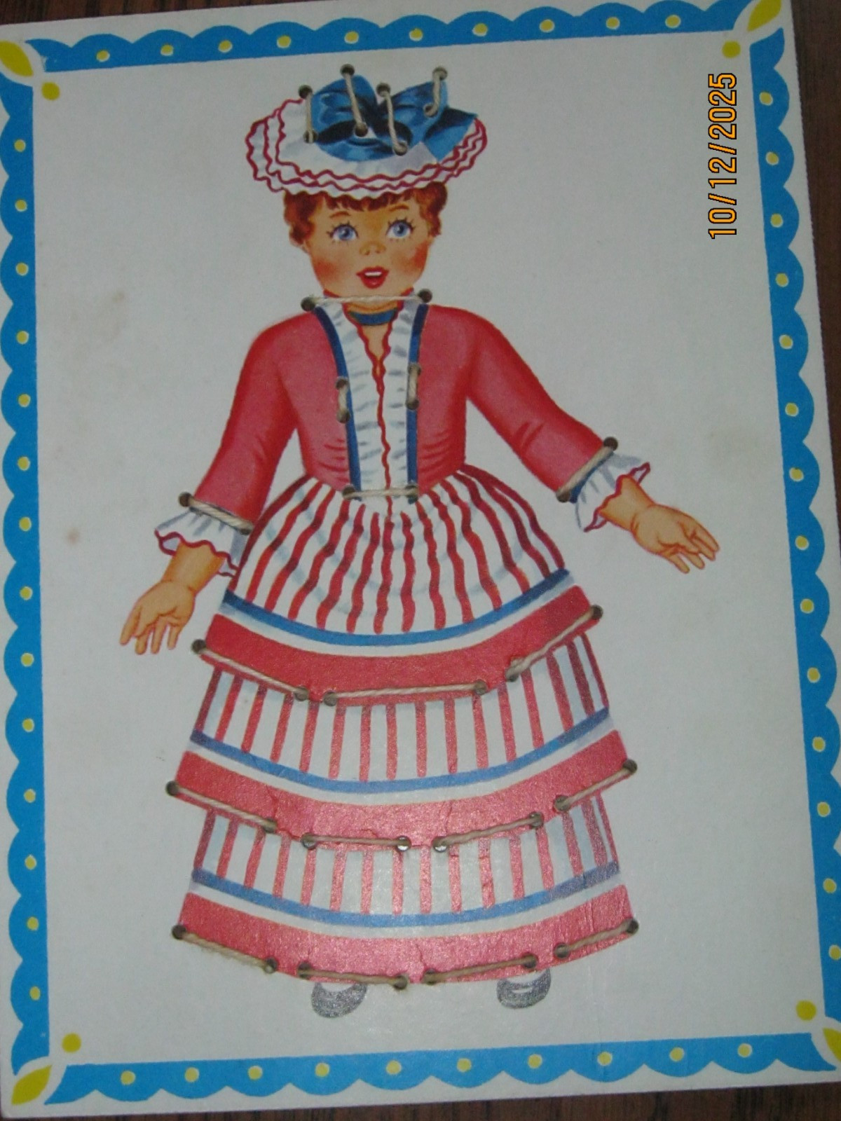 SET OF 6 VINTAGE WHITMAN SEWING LACE UP CARDS 1950s ERA 6" x 8"