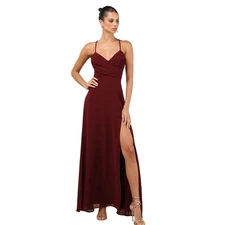 Lulus Burgundy Formal Maxi Dress XS NWT Strappy Back Cutout Long Elegant Holiday