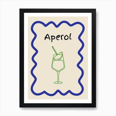 Aperol Doodle Poster Blue & Green A Framed Wall Art Poster Canvas Print Picture