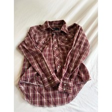 Wrangler Kids Size Medium Plaid Western Shirt Long Sleeve Pearl Snap Button Up