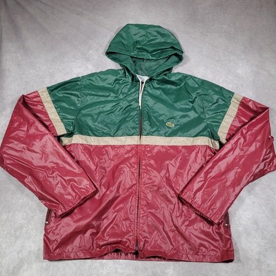 Vintage Izod Lacoste Jacket Mens Medium Red Colorblock Hooded Windbreaker 80s