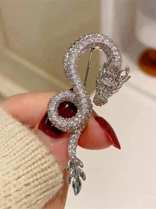 Authentic 3Ct Round Cut Real Moissanite Dragon Charm Brooch Pin 14K White Gold Plated