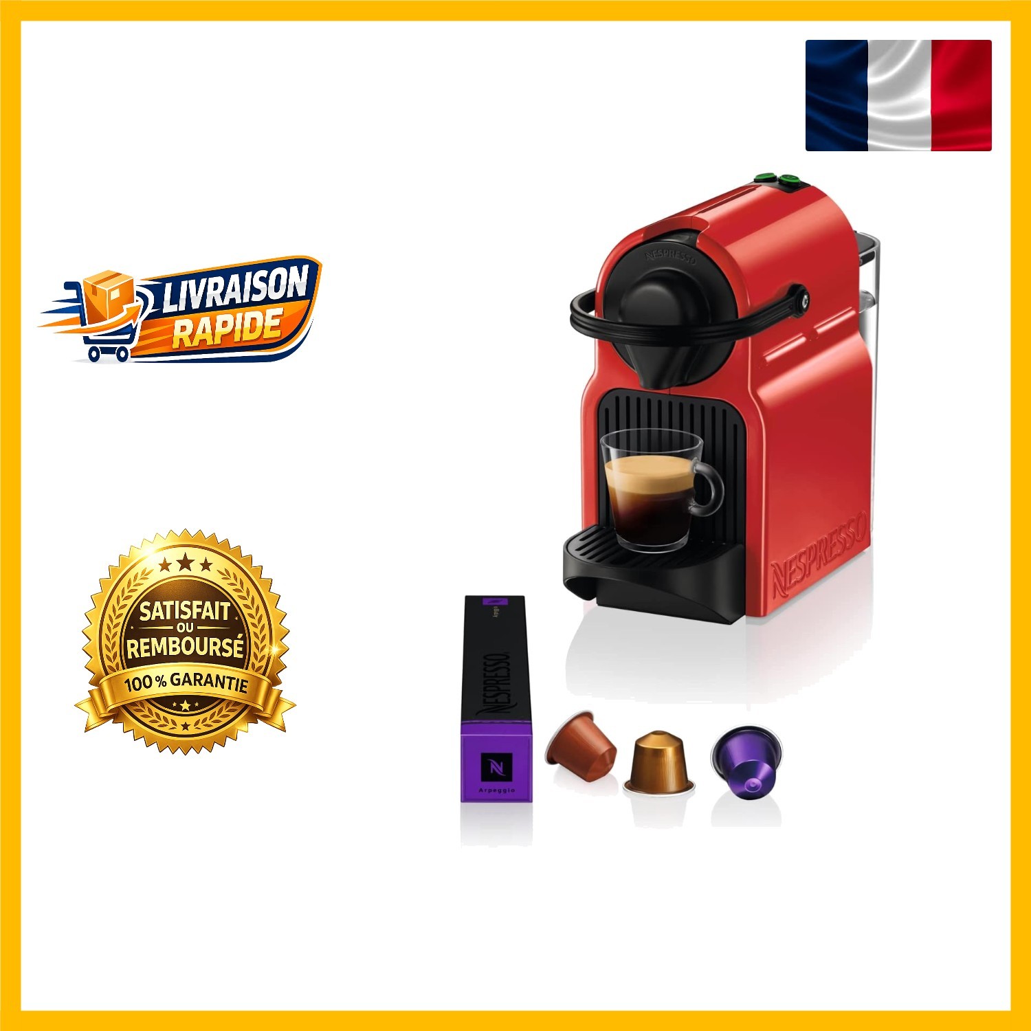 Krups Nespresso Inissia Rouge 0,7L Haute Pression 19 Bars pour Expresso Parfait