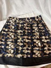 Dana Buchman 100 Silk Knee Skirt Womens Size 16 Pleated Lined Black Brown Blue