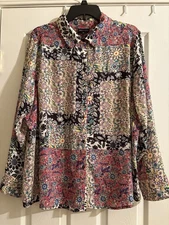 JNY Woman’s 2XL Floral Button Down Blouse Multicolor Collared Long Sleeve