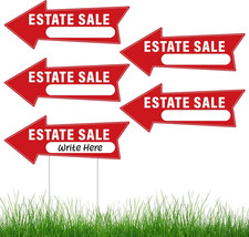 5 PCS Estate Sale Signs 14.4 X 5.6 Inches Estate Sale Arrows Yard Sign with Stak