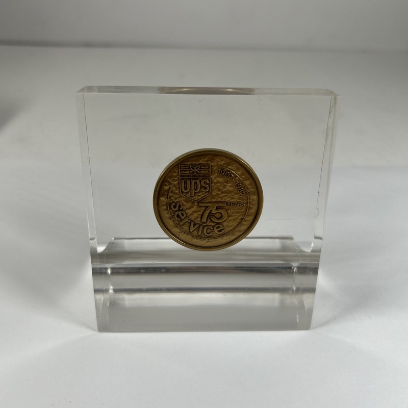 UPS 75 Years Of Service Ford Truck Coin Paperweight-Lucite