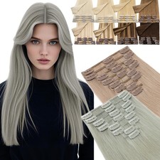 CLEARANCE Clip in Real Remy 100 Human Hair Extensions 8Pieces 18Clips Full Head