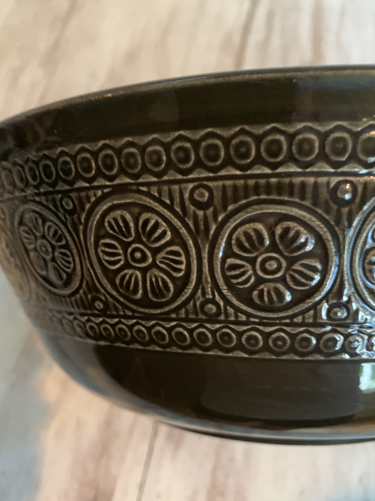 Vtg 60s Laveno Diamondstone Green Daisy Margherita MCM Serving Bowl A. Campi