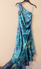 Eliza J Satin Like Floral Ruched One Shoulder Asymetric Maxi Occasion Dress UK 8