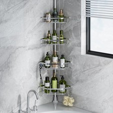 Corner Shower Caddy Tension Pole, 4-Tier Stainless Steel Organizer