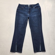 Time And Tru Jeans Womens 14 Blue High Rise Straight Hem Slit Stretch Denim