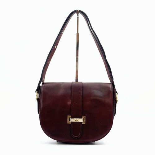 Vintage Celine Burgundy Leather Shoulder Bag Gold Hardware
