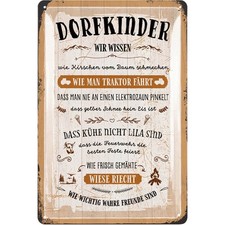 Retro Blechschild DORFKINDER, lustige Schilder mit Spr&uuml;chen, Metall 20x30cm