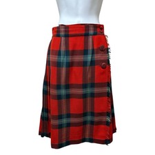 Vtg Wool Plaid Tartan Pleated Kilt Fringe Skirt School Girl Academia Made Canada