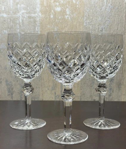 3 Waterford Powerscourt Wine Hocks / Vintage Crystal Glasses Ireland 7.75"