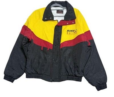 Vintage Slick 50 Racing Jacket Mens Black Red Yellow Colorblock Embroidered 90s