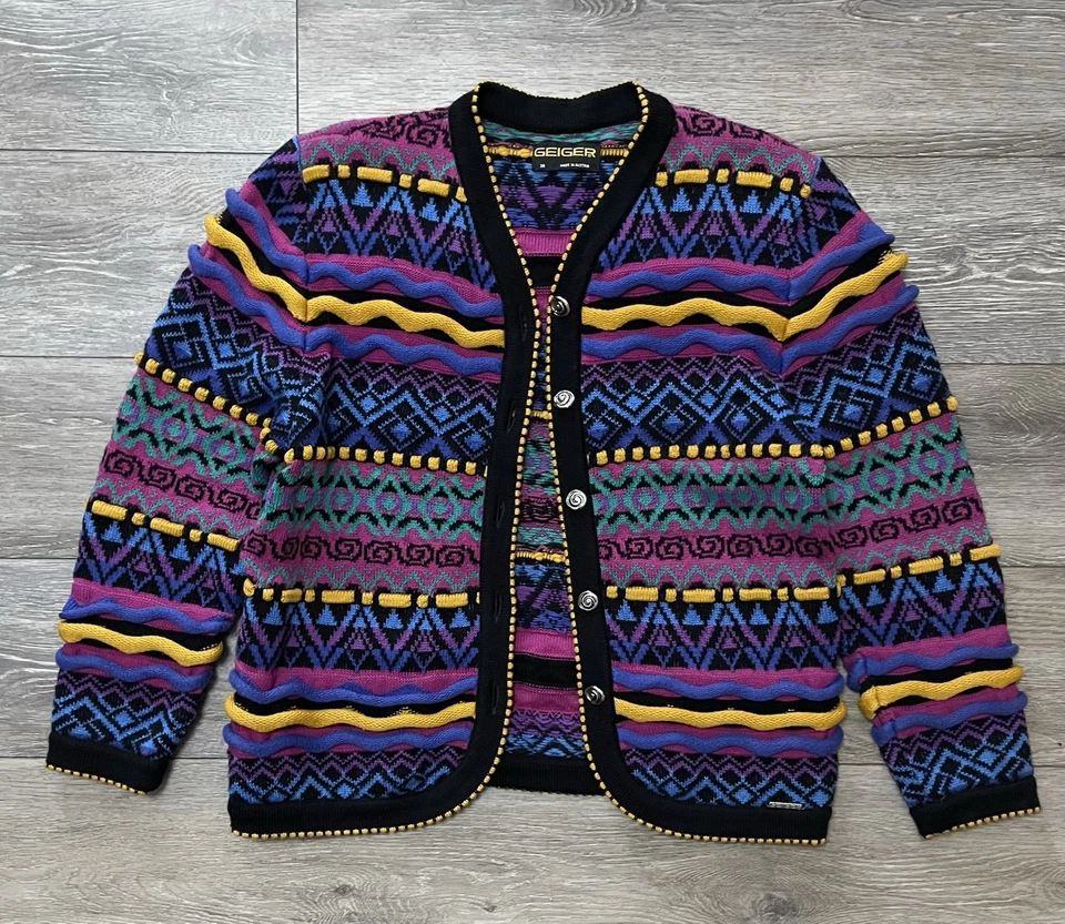 Rare Vtg 90’s Geiger Austria Wool Blend Colorful Textured Fair Isle Sweater 38 - Image 3 of 4