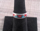 Vintage Navajo Sterling Silver And Turquoise & Coral Inlay Ring sz 6.5 6.2 grams