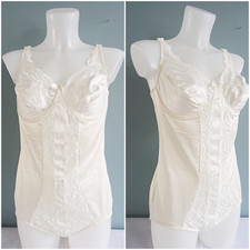Vintage Corselette Girdle 1990s Ivory Satin Lace Ladies Body Shaper Ealsticated