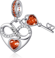 Birthstone Charm for Charm Bracelet, 925 Sterling Silver Infinity Love Heart Dan
