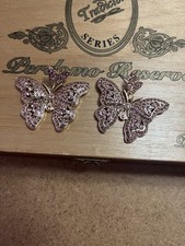 Butterfly Stud Earrings - Pink Crystal, Gold Tone