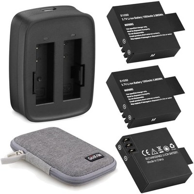 Akku 3er-Pack mit 2-Kanal USB-Ladegerät für AKASO Goxtreme ThiEYE Rollei TecT...