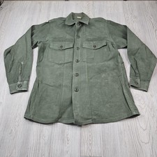 Vintage US Army OG-107 Shirt Mens Green Sateen Utility Military 80s 1984