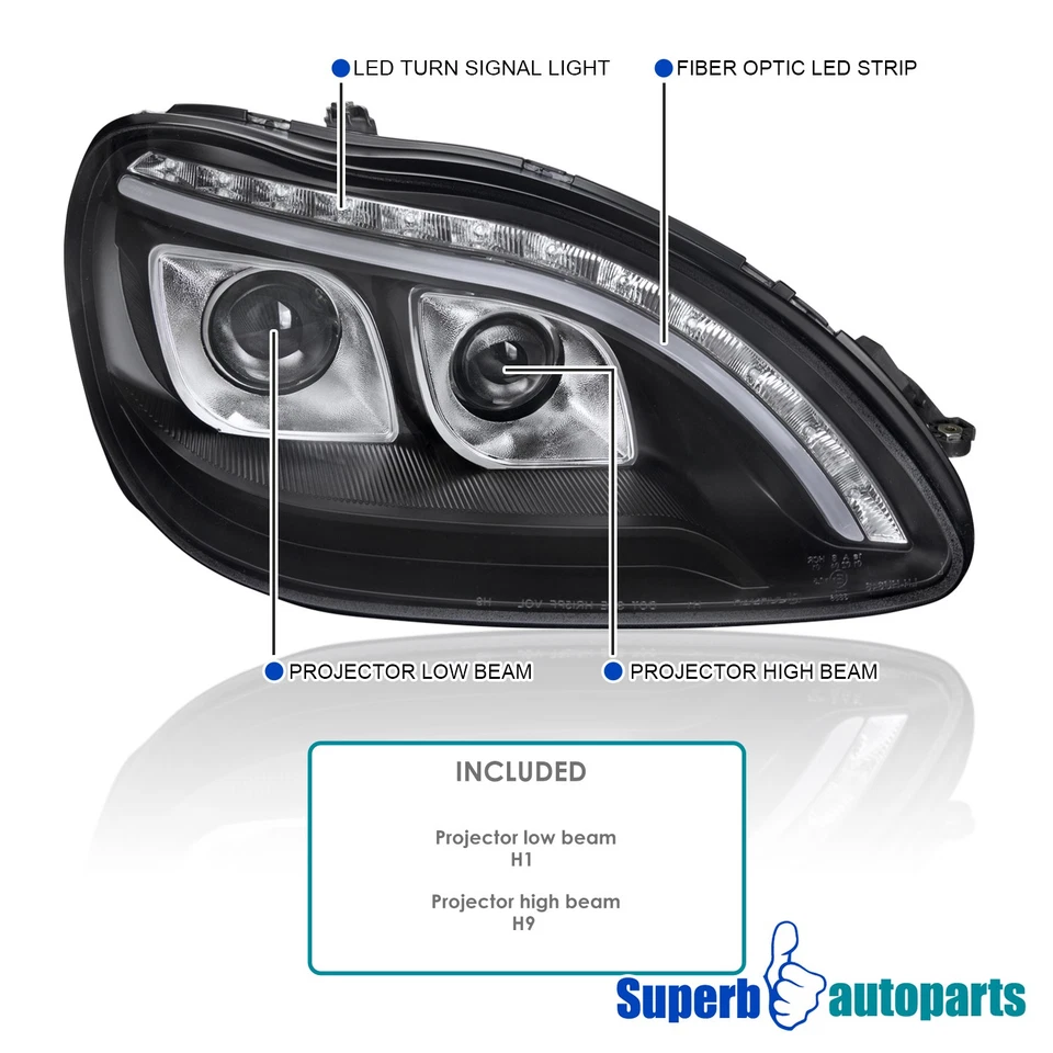 Fits 1998-2006 Mercedes Benz W220 S320 S420 Projector Black Headlights LED Strip — 第 3/4 张图片