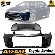 New Front Bumper Cover Primed & Bumper Grille Chrome For 2016-2018 Toyota Avalon