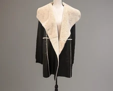 Women’s Medium Black and Ivory Faux Leather Sweater Cardigan By Fever NWT