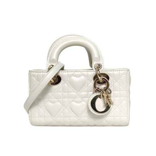 DIOR Lady D-Joy Horizontal Miniature 16cm White Lambskin Crossbody Bag