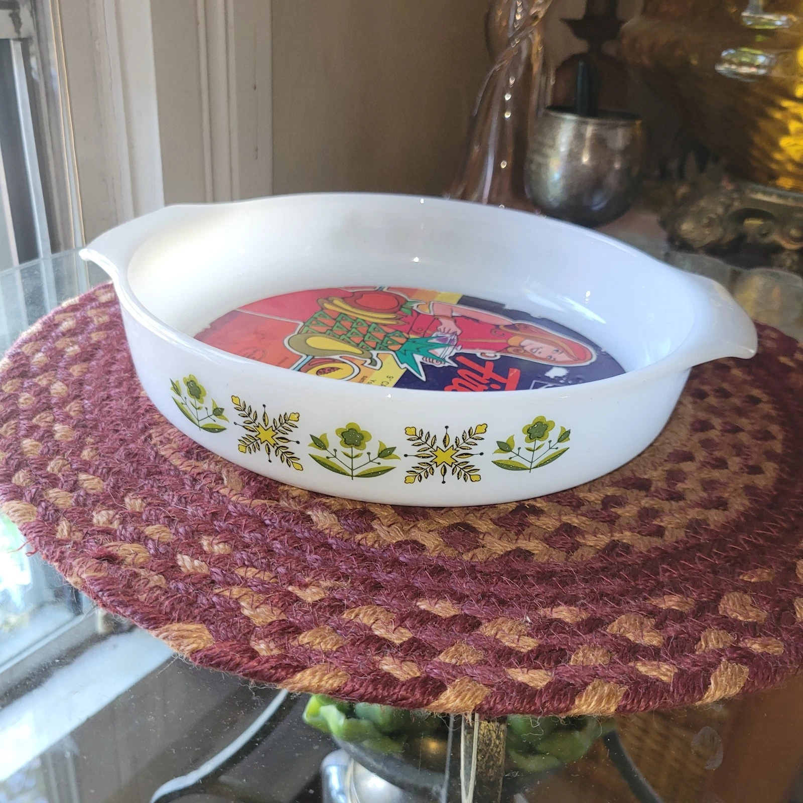 Vintage Fire King 9" Pie Plate Nos Green Meadow