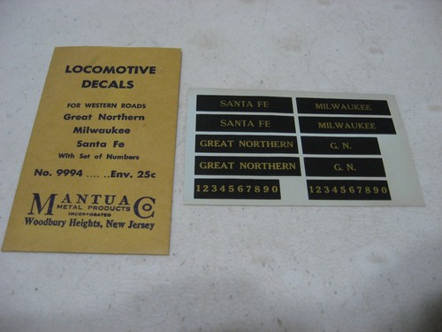 Calcomanías de locomotora Mantua #9994 Great Northern Milwaukee Santa Fe - Western Roads | Condition: Used
