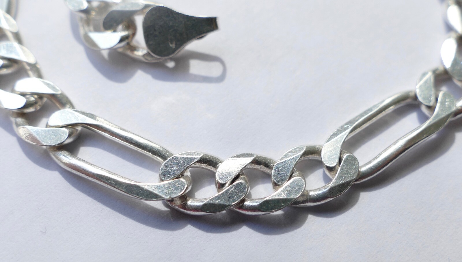 Bracelet solid Figaro chain 925 silver vintage 80… - image 2