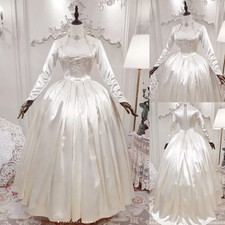 Vintage Long Sleeves Wedding Dresses Lace Appliques A Line Satin Bridal Gowns