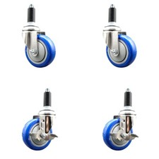 4 Inch 316SS Blue Poly Swivel 1-1/8 Inch Expanding Stem Caster Set 2 Brake SCC