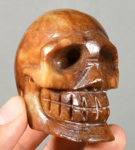 1.9" Alte natürliche Jade Feng Shui menschliche Schädel Skelett Kopf Statue - Afbeelding 1 van 6