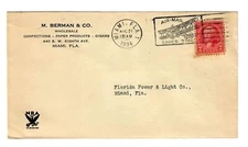#815ta1934 M. Berman Co Cigars +Fla. Hand Stamp Black.N.R.A. Member PM Bi-Plane 