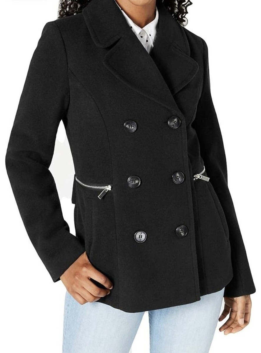 Maralyn Me Women's Black Wool Blend Cold Weather Pea Coat Size